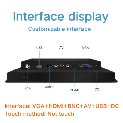 12‘’ 12.1Inch Monitor Industrial Display Screen VGA HDMI BNC AV USB Buckles Mounting 1024*768 Not Touch Screen
