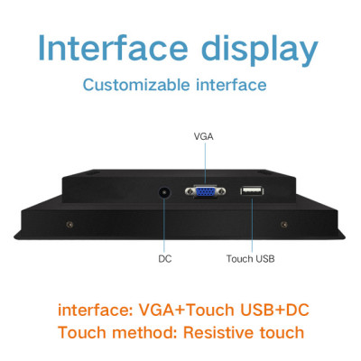 12” 12.1 Inch Industrial Display Single Touch Screen Industrial Monitor VGA HDMI DVI USB Buckles Mounting 1024*768