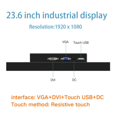 19 21.5 23.6 Inch Industrial Display LCD Screen Monitor of Tablet VGA DVI USB Resistance Touch Screen Embedded installation
