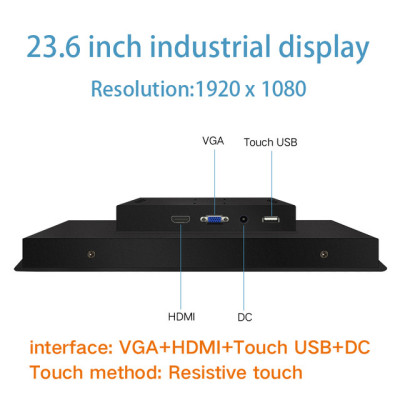 19 21.5 23.6 Inch Industrial Display LCD Screen Monitor For Tablet VGA HDMI USB Resistance Touch Screen Embedded installation